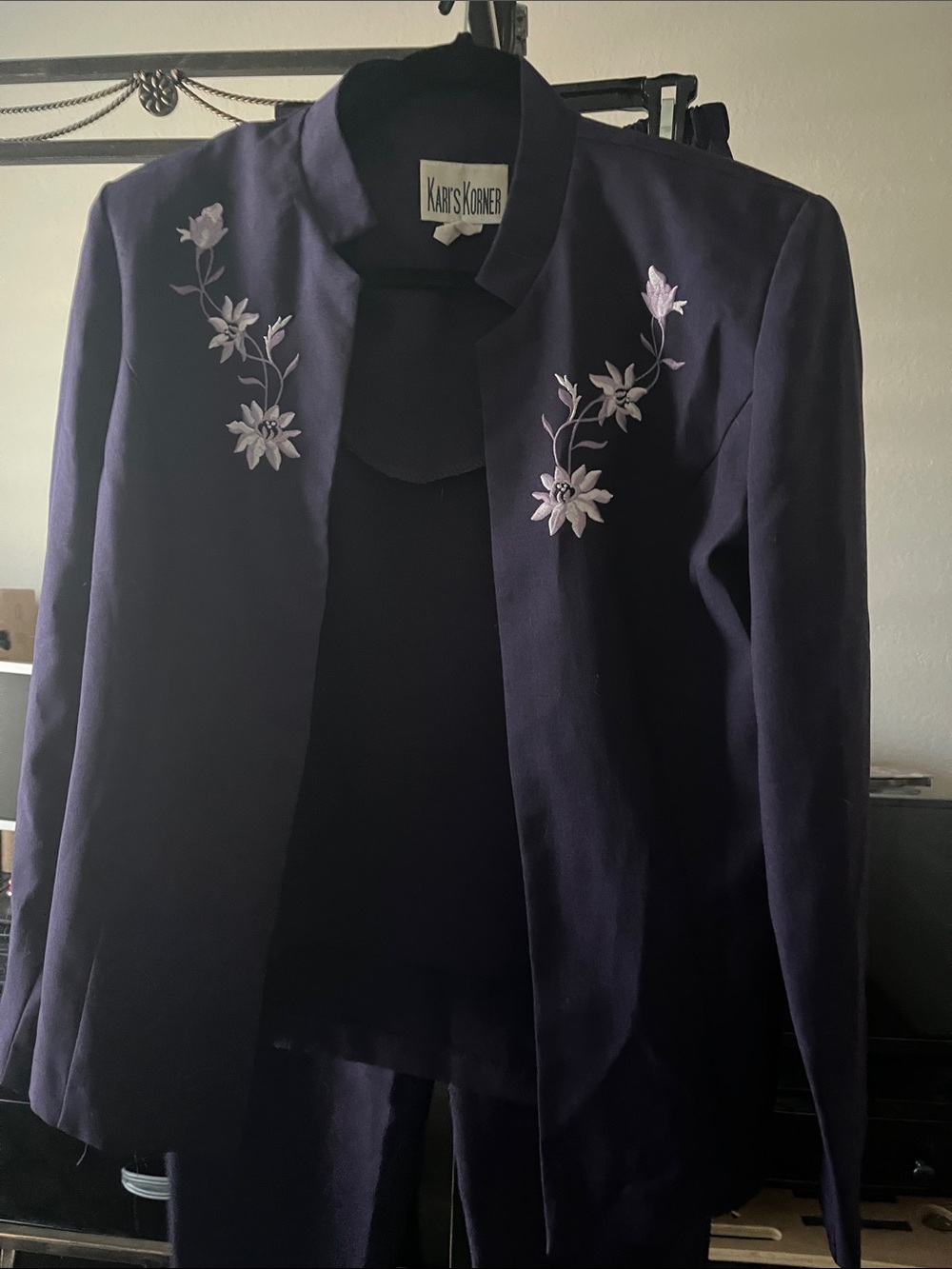 Navy Embroidered Floral Blazer